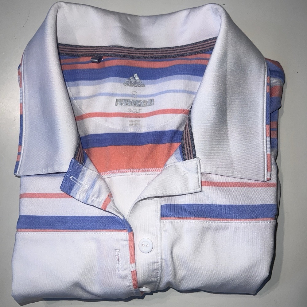 Adidas Golf Short Sleeve Polo Shirt Womens S White W/Stripes Napa Valley Golf